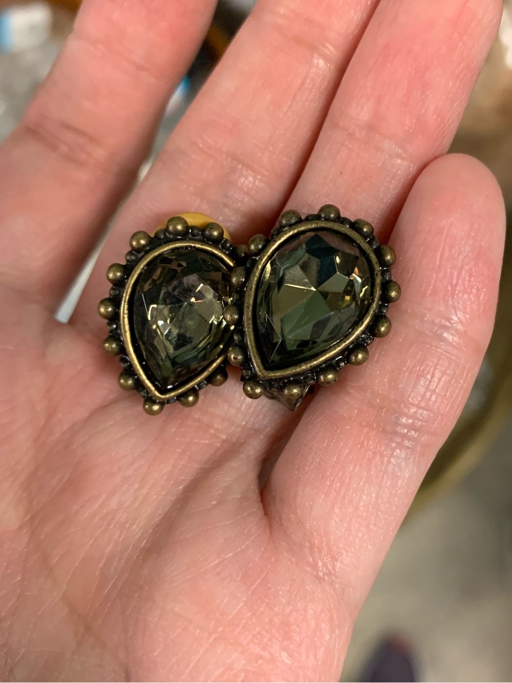 Vintage Chico's Smoky Green Crystal Clip-On Earrings